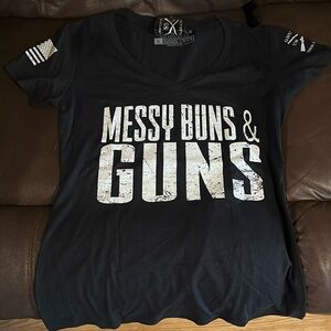 Women’s T Shirt Grunt Style 
New with Tag
Messy Buns & Guns Tshirt